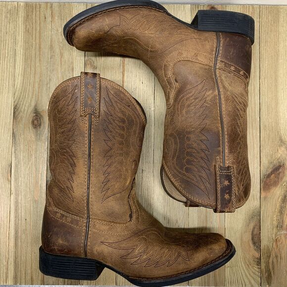 ARIAT® Boys US Size 2 Honor Western Boots Leather Square Toe Brown Cowboy Rider - Picture 1 of 11